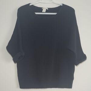 H&M Sweater Womens Small Navy Blue Knit Basic Chunky Sweater 1/2 Short Sleeve